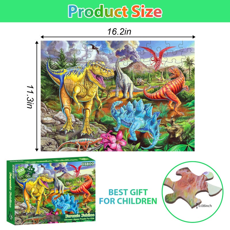 OSBOO Puzzles for Kids Ages 4-8  6-8  8-10  Kids Puzzles 100 Piece Big Dinosaur Floor Jigsaw Puzzle for Kids Children Educational Puzzles Toys for Young Boys and Girls - Image 5